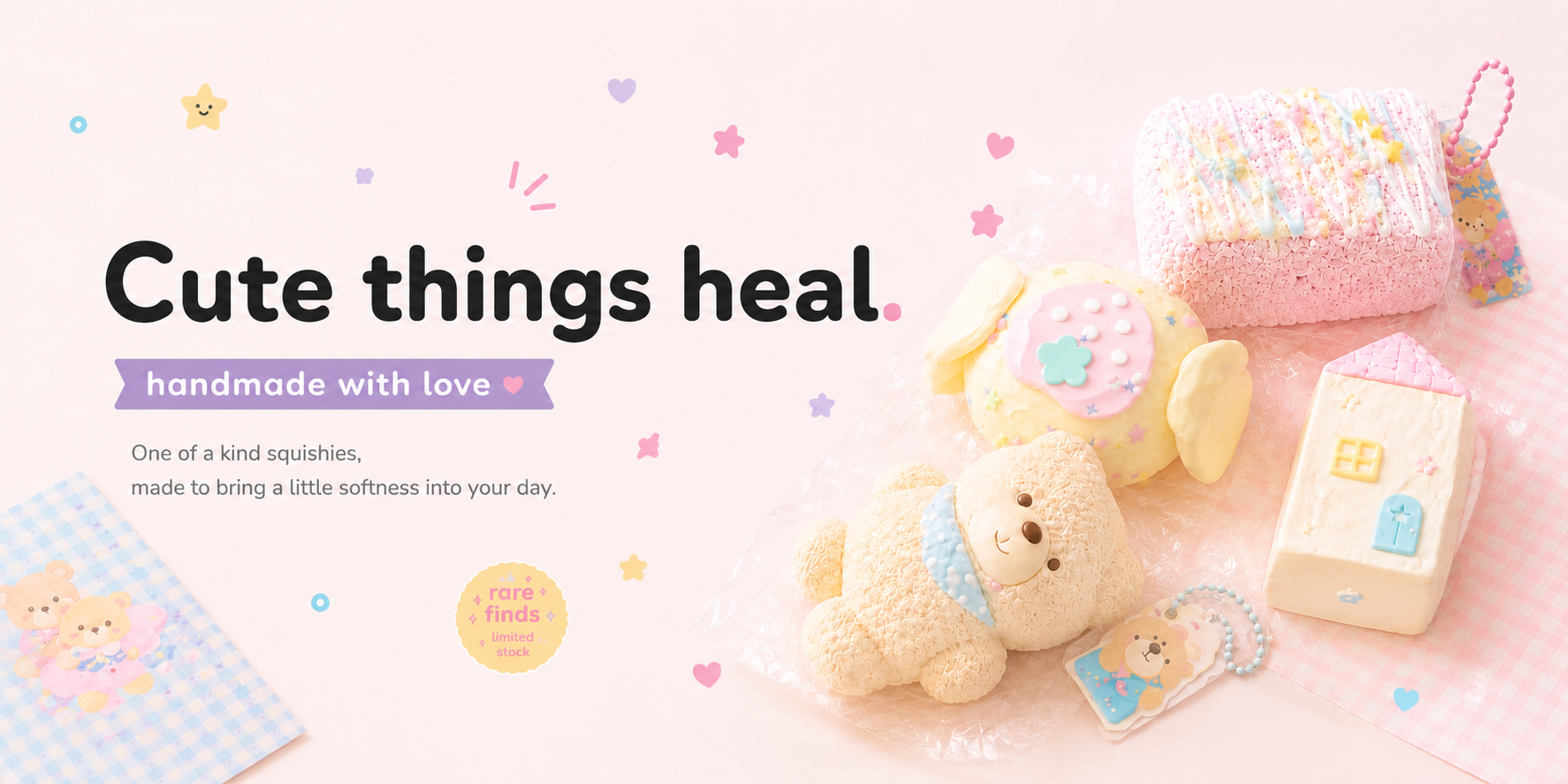 A pastel collection of cute handmade squishies